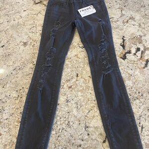 Frame Denim Women's Ripped Black Skinny Jeans NWT 27 St. Quintin Style London LA